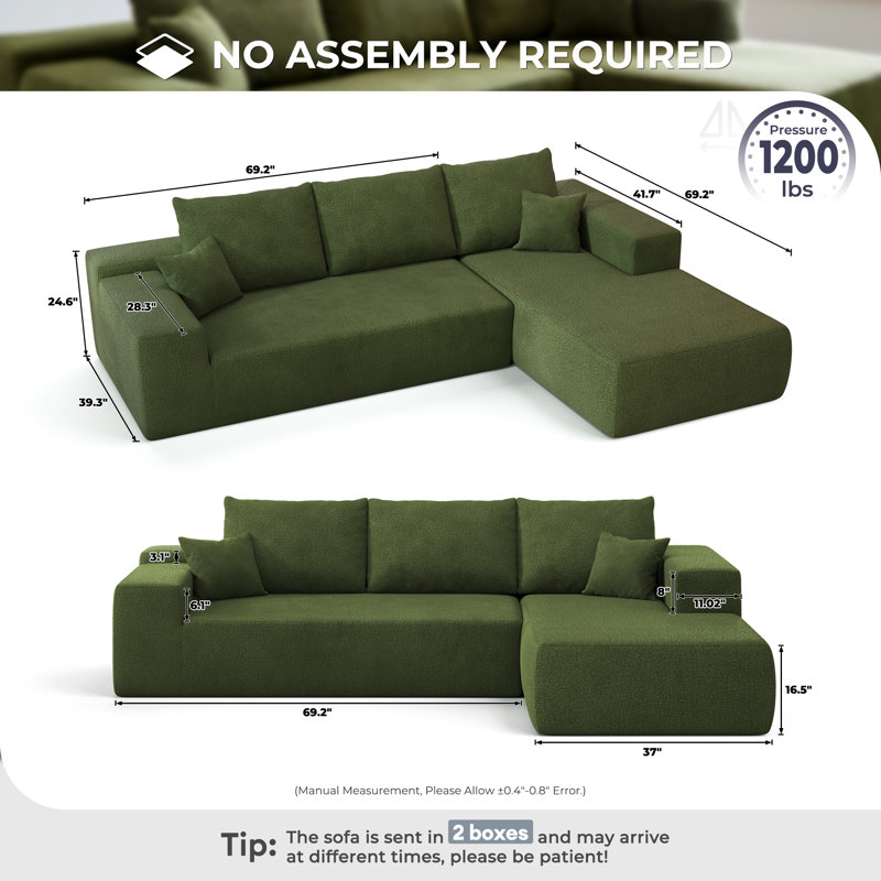Canapé modulaire rembourré 2 pièces Viola, Vert, Orienté à droite