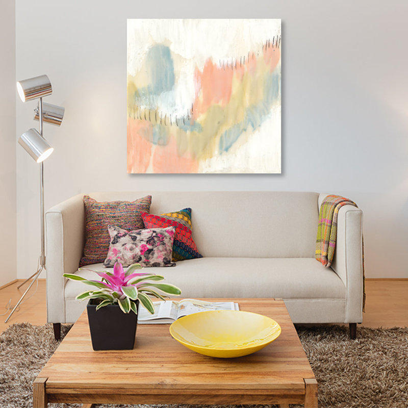 «Stitched Pastels I», reproduction sur toile, H 26 po x l 26 po x P 1,5 po, Pas de tapis, Toile tendue