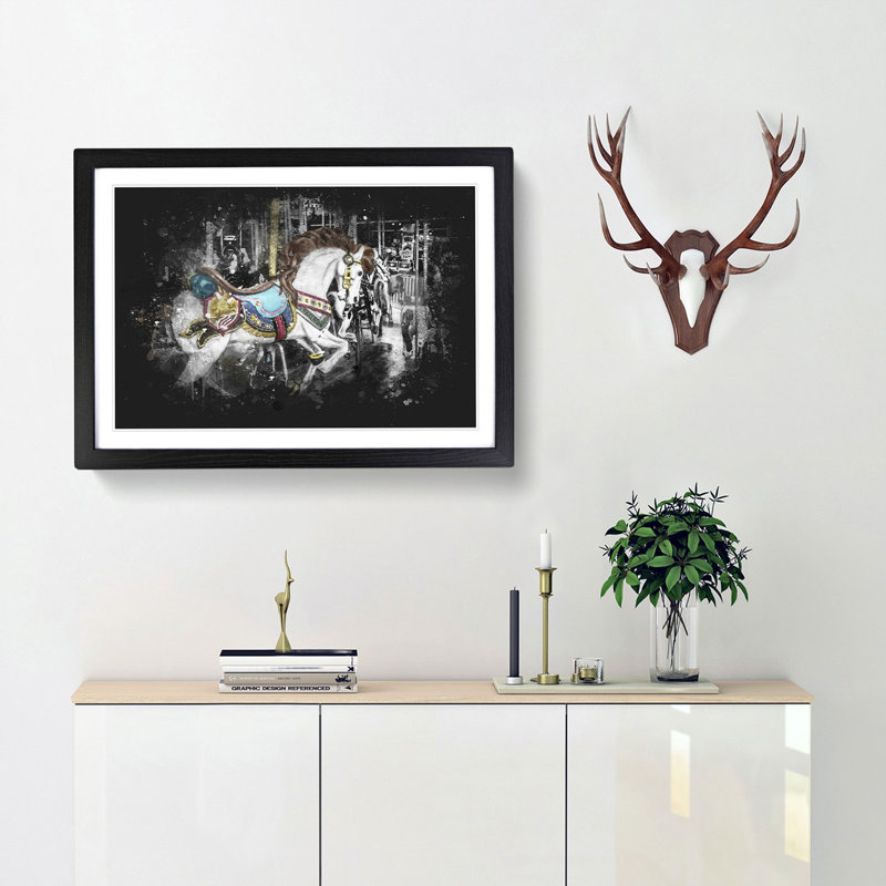 Carousel Horse - Single Picture Frame Print on MDF, 24cm H x 33cm W x 2cm D, Black Framed