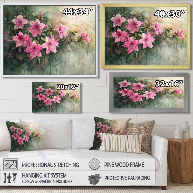 Été fleur de rhododendron en campagne II - art sur toile Rhododendron, 30" H x 40" W, Impression encadrée flottante, Doré