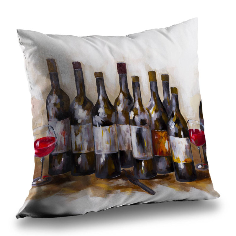 Red Wine Kitchen Food Poly Twill Throw Pillow – Poly Twill Throw Pillow with Insert, Double-Sided Print