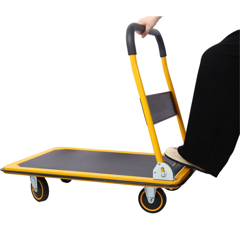Foldable Platform Truck Push Dolly 660 lb. Weight Capacity Black and Yellow
