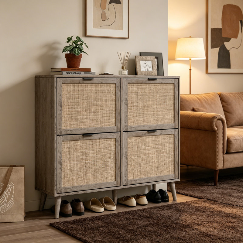 24 Pair Shoe Storage Cabinet, Dark Rustic Oak