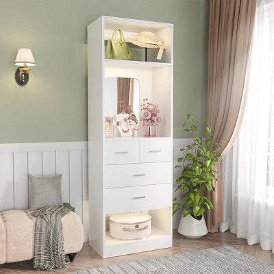 Système de garde-robe autoportante Akaylia avec miroir et tiroirs