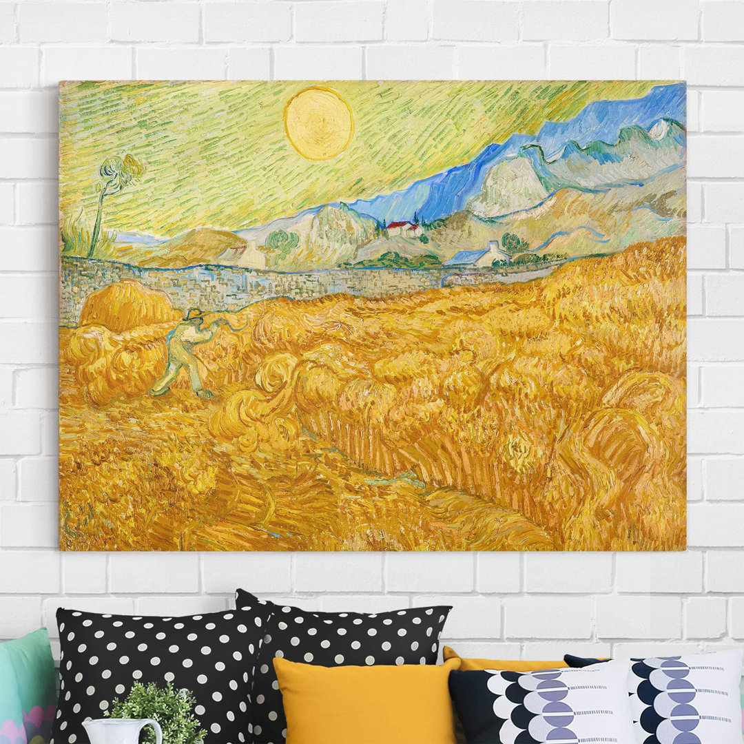 Leinwandbild Die Ernte, Kornfeld mit Mäher von Vincent Van Gogh