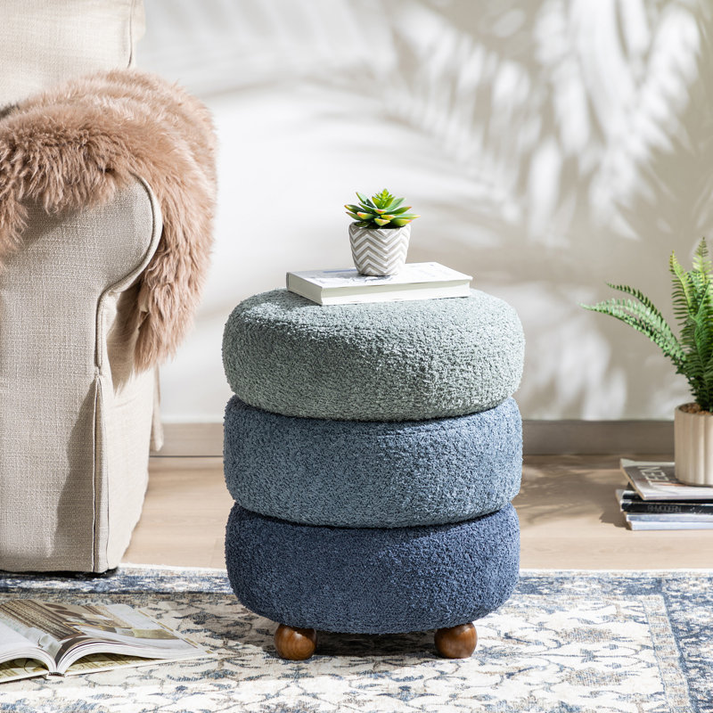Repose-pieds ou tabouret d'appoint avec pieds en bois d'hévéa, Bleu
