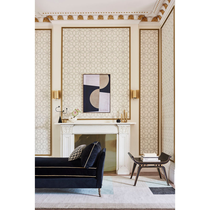 Geometric Wallpaper Roll, Beige/Gray
