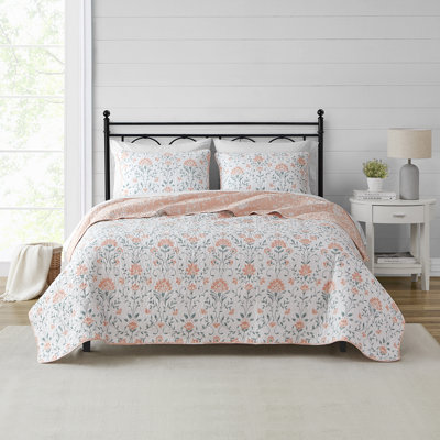 CEDAR COURT  JasperPeach/Green All-Season Reversible Cotton Quilt Set