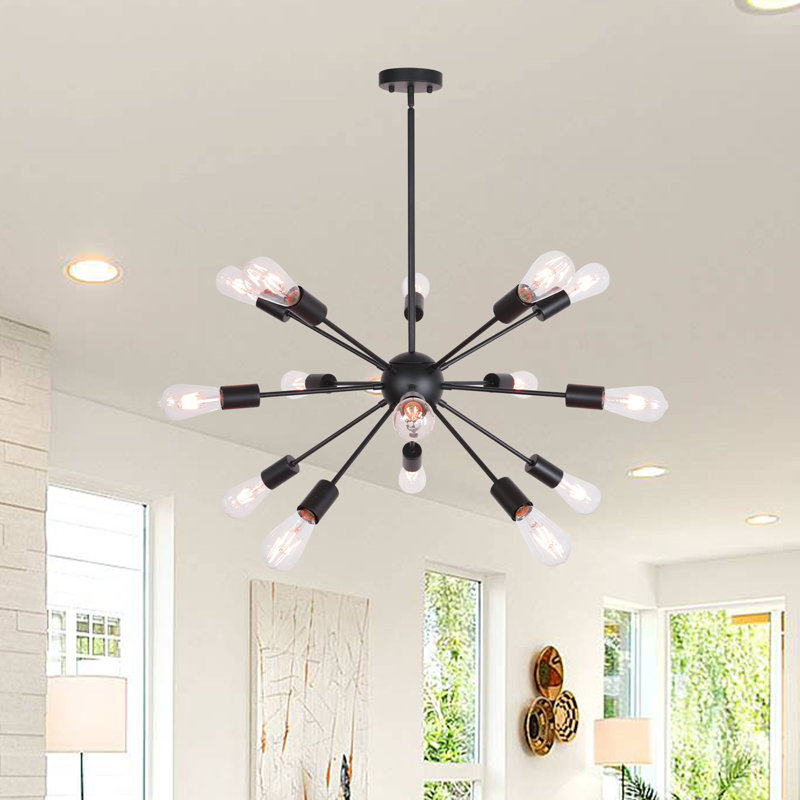 Luminaire suspendu sphérique moderne en bronze huilé 15 lumières réglables Sputnik, Noir