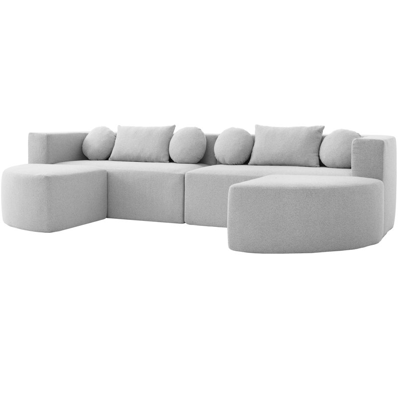 114.9" Boneless Modular With Unique Curved - End Design, Comfortable Seating, And Foam Core In Grey Sectional Construction