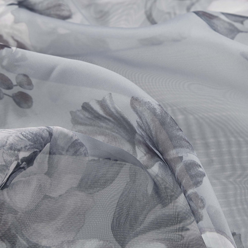 Polyester Printed Floral Rod Pocket And Back Tab Voile Sheer Curtain, Gris, L 50 po x L 95 po