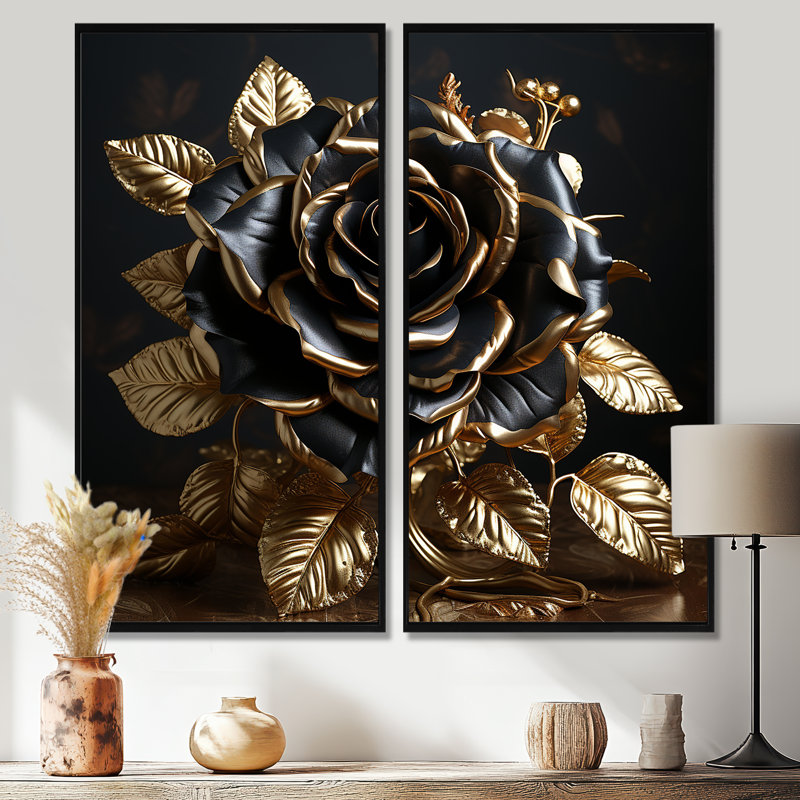 Dalhem - Rose, art mural, H 32 po x l 32 po, Impression encadrée flottante, Noir