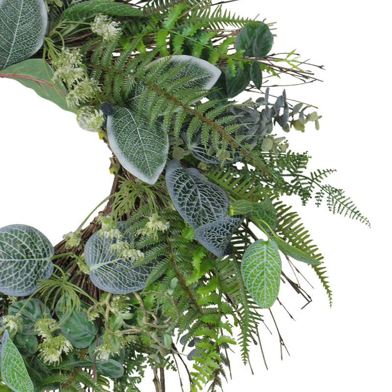 Couronne florale de lierre et de fougère - vert 22 po