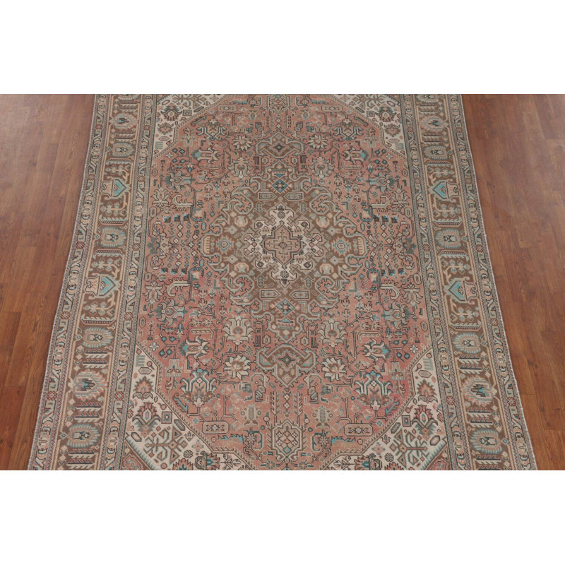 Tapis traditionnel rétro géométrique rose 6 x 9