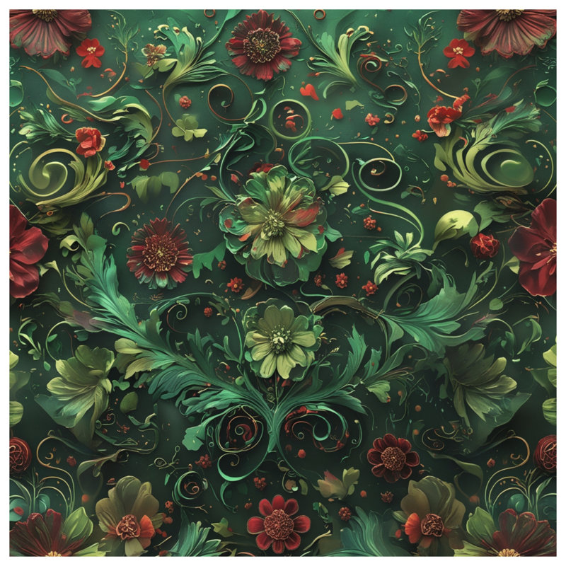 Édredon floral vert rouge, Simple extra long
