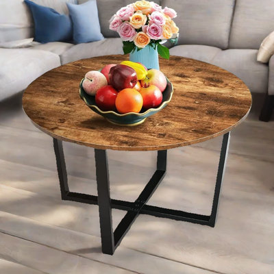 Shekhar Round Coffee Table Industrial Rustic Brown Living Room Furniture