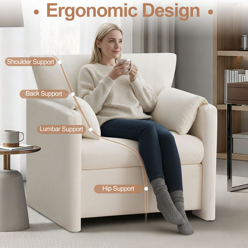 32.7'' Oversized Chenille Accent Chair, Beige