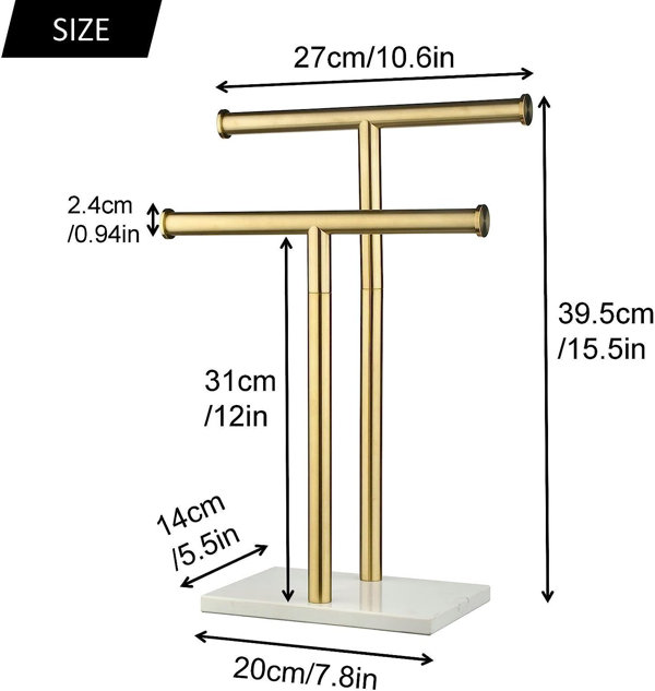 QIANXING T-Shape Ring Hand Towel Holder Wood Base & Black Metal