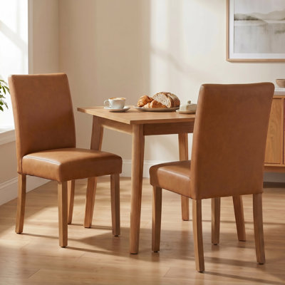 Upholstered Dining Chair, Brown Faux Leather Side Chair, Armless Modern Kitchen Chair with Solid Wood Legs