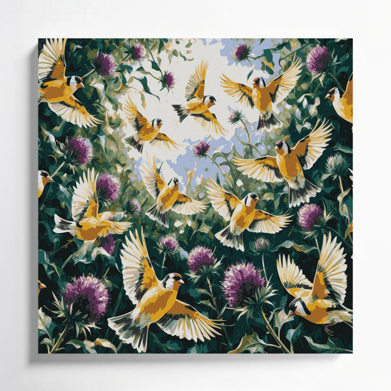 Art mural oiseaux, chardonneret américain, bleu, H 16 po x l 16 po