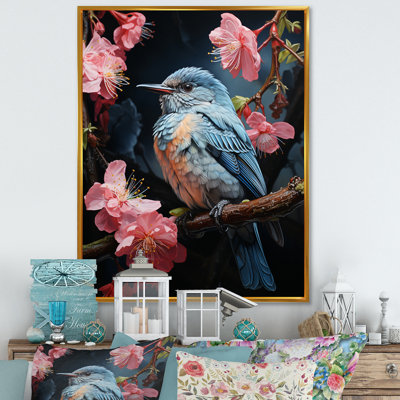 «Masshumiano Blue Pink Hummingbird Enchanting Hum Pastoral», reproduction d'art sur toile