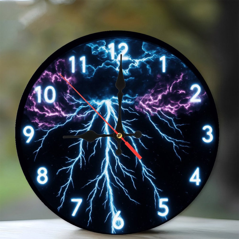 Clock Face With Lightning Storm