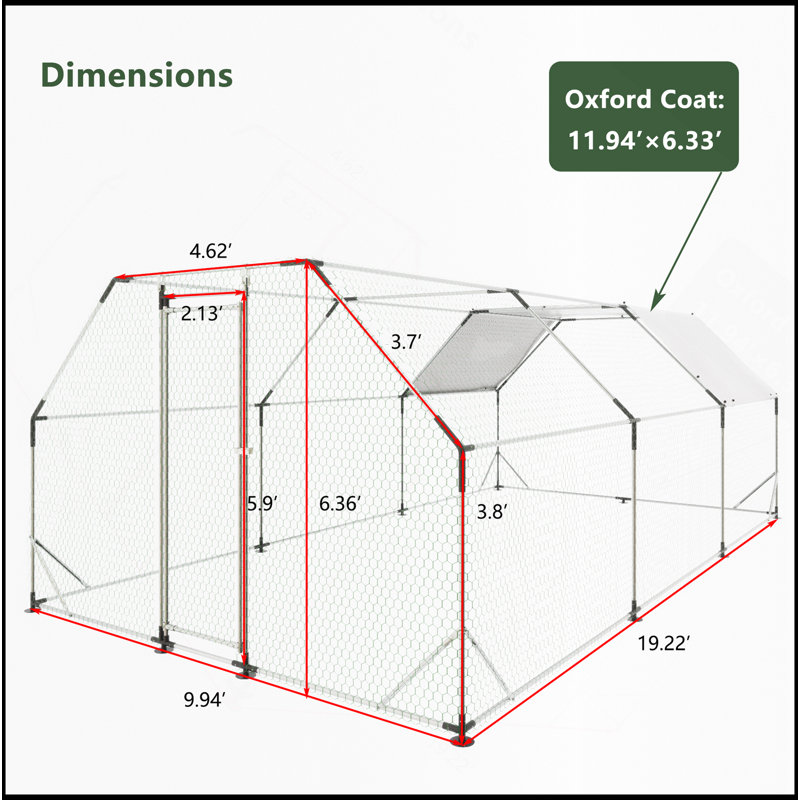 10 pi. X 20 pi Poulailler en métal galvanisé