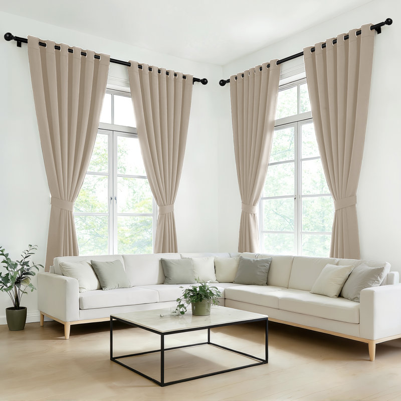 Grommet Top Blackout Room Darkening Curtains, Solid Thermal Insulated Polyester Window Curtain Set, 2 Panels, 52" W x 90" L