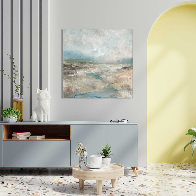 «Summer Creekbed» par Carol Robinson - Peinture, L 18 po x H 18 po, Toile tendue