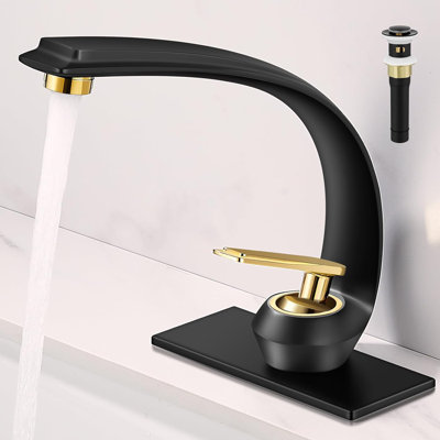 Matte Black and Gold Bathroom Faucet, Modern Single Handle Brass Sink Faucet for 1 Hole Vanity Installation