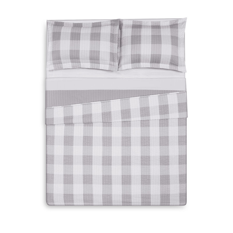 Ensemble de courtepointe en microfibre Buffalo, Courtepointe grand + 2 couvre-oreillers standard, Gris