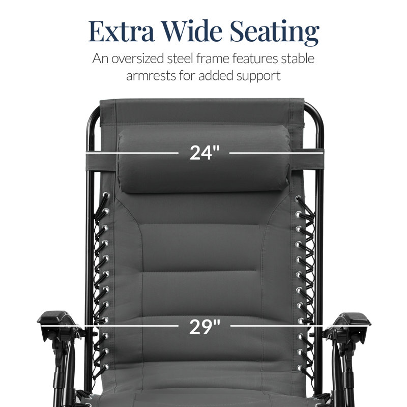 Oversized Padded Zero Gravity Chair, Folding Outdoor Patio Recliner W/ Side Tray - Gray, Gray