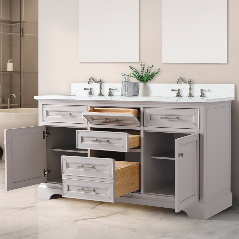 Thompson 60" W Double Vanity, Taupe/Brushed Nickel