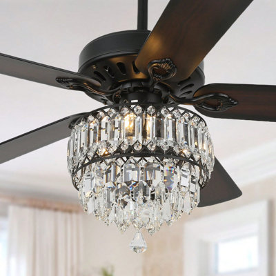 52" Modern Glam Crystal Ceiling Fan with Light and Remote Control, 6 Speeds Reversible Chandelier Ceiling Fan For Bedroom