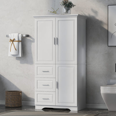 Armoire de rangement avec portes et trois tiroirs pour la salle de bain