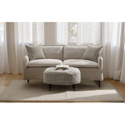 Canapé en lin beige beige et lin beige avec 2 coussins décoratifs Upend