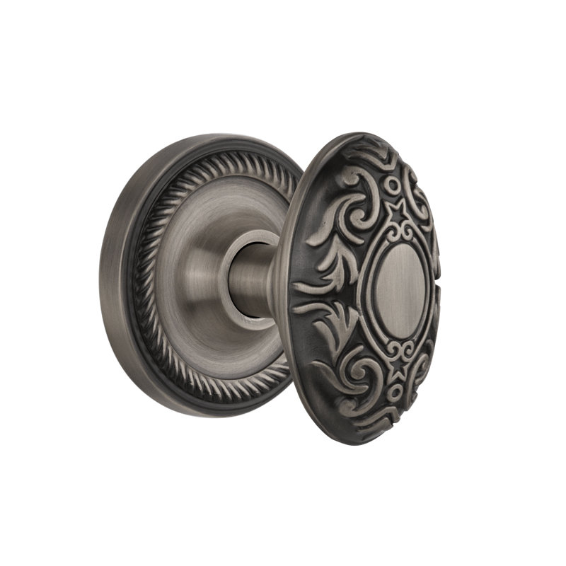 Rope Rosette with Victorian Door Knob, Antique Pewter, 2-3/8”