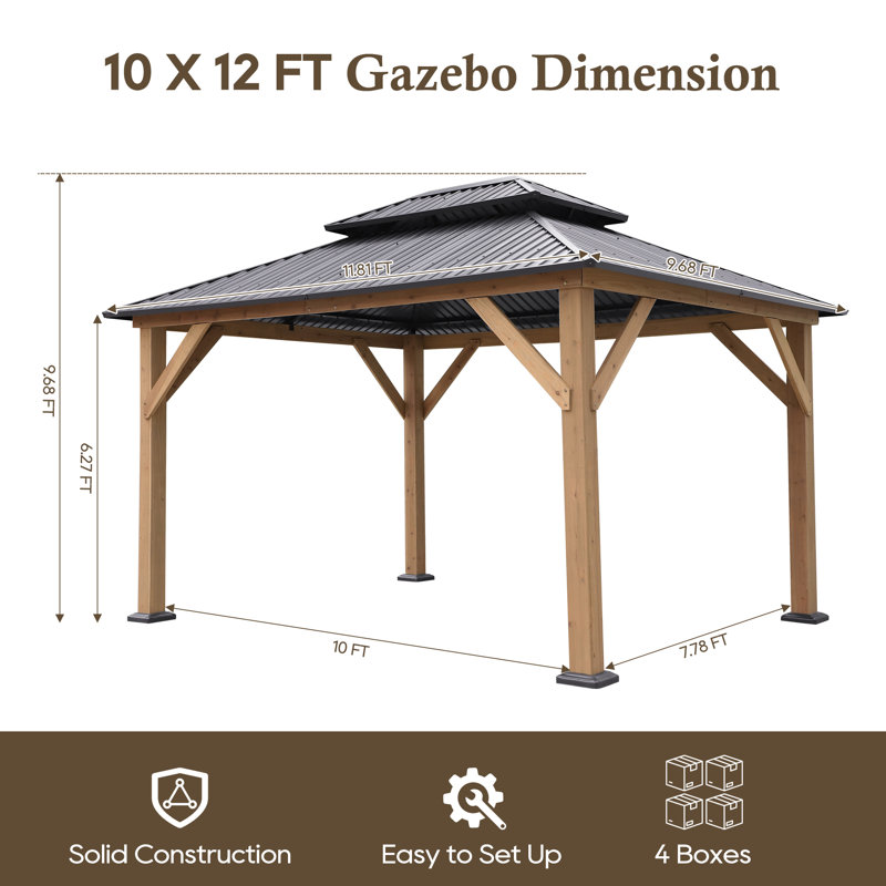 10 pi. L 12 pi. D Pavillon de jardin en bois massif