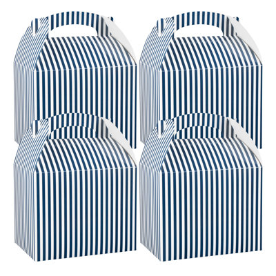 Restaurantware Gable Gift Boxes Pack of 25 Paper Treat Boxes 10 x 7 x 8 Inches, Disposable Blue and White Stripe Design Containers, Sustainable, Freezer-safe, For Weddings or Birthdays
