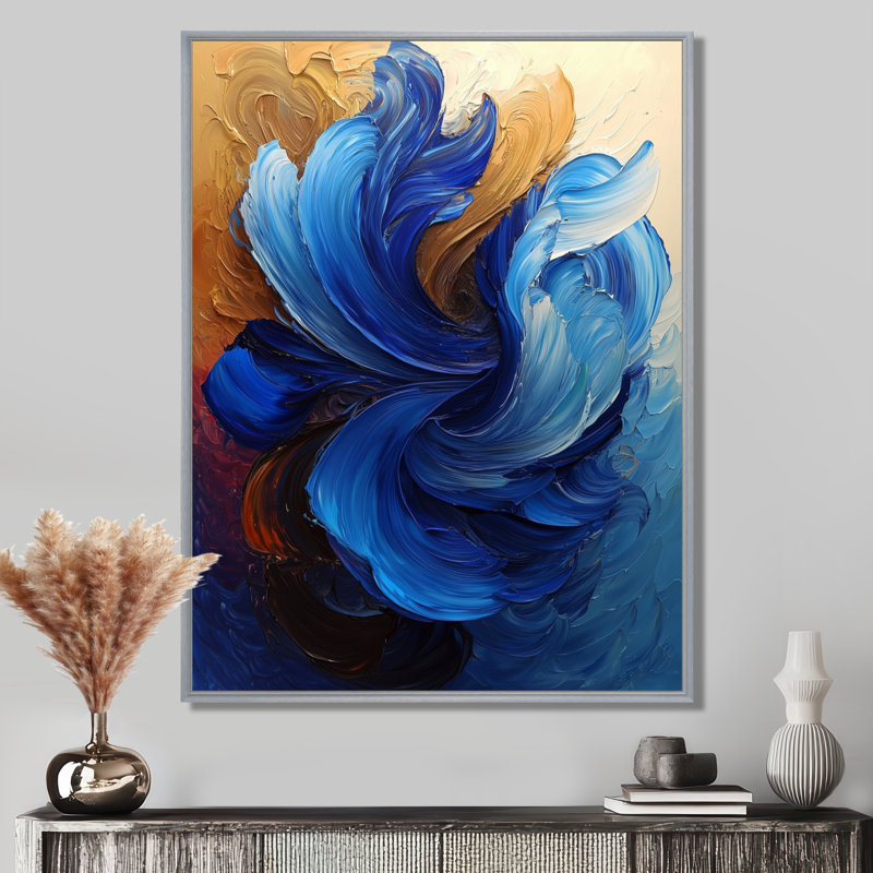 Odeen Modern Abstracy Waves Golden Harmony II - Waves Framed Prints, Silver, 32" H x 24" W, Floater Framed Print