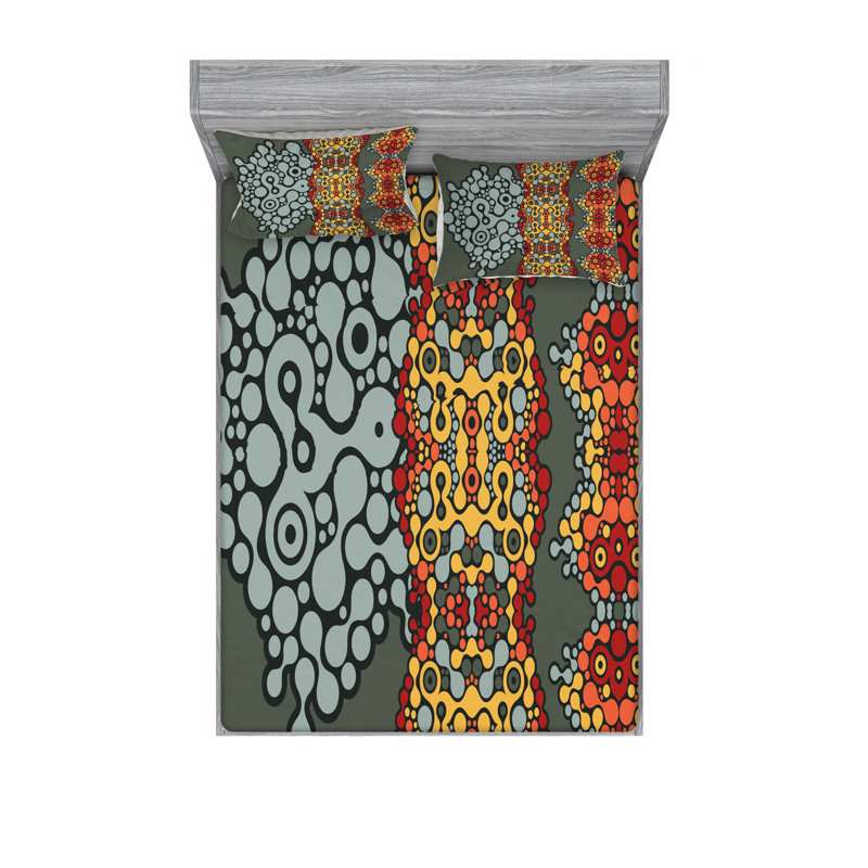 Microfiber Geometric Sheet Set, Queen Sheet Set with Fitted Sheet