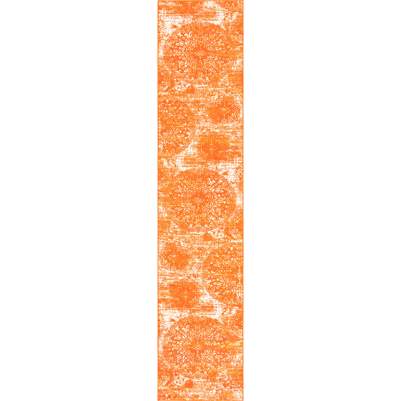 Tapis floral Brandt, Tapis de couloir 3 pi 3 po x 16 pi 5 po, Orange / ivoire