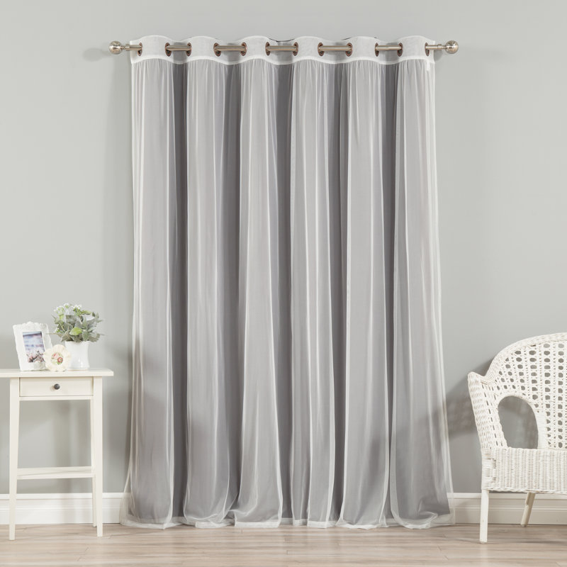 Granados Thermal Room Darkening Sheer and Solid Curtain, Dark Gray, 80" W x 96" L