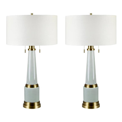 33.5" Glass Table Lamp With Off White Shade