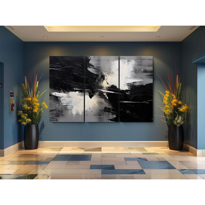 Triptych Canvas Wall Art – Black and White Abstract Triptych Wall Art - Modern Canvas Set for Minimalist Home Decor