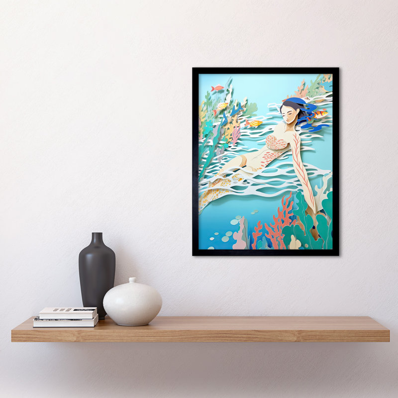One with the Sea Kirigami Aquatic Craft Landscape 1 Piece Single Picture Frame Wall Art