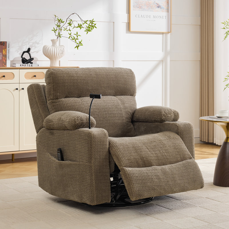 41"W Dual Motor Power Swivel Rocker Glider Recliner with Massage and Heat,Adjustable Headrest and Armrest Storage, Camel