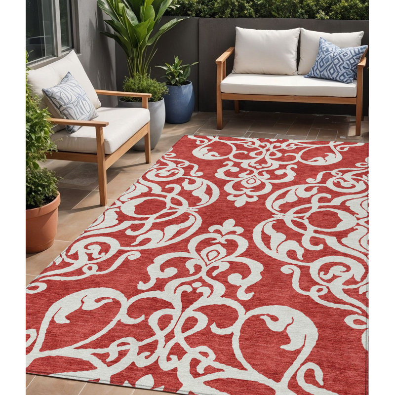 Tapis damassé intérieur rouge 5 pi x 8 pi