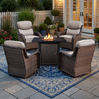 Ensemble de chaises de patio pour 4 personnes avec table foyer, 4 chaises pivotantes avec coussins de 6 pouces