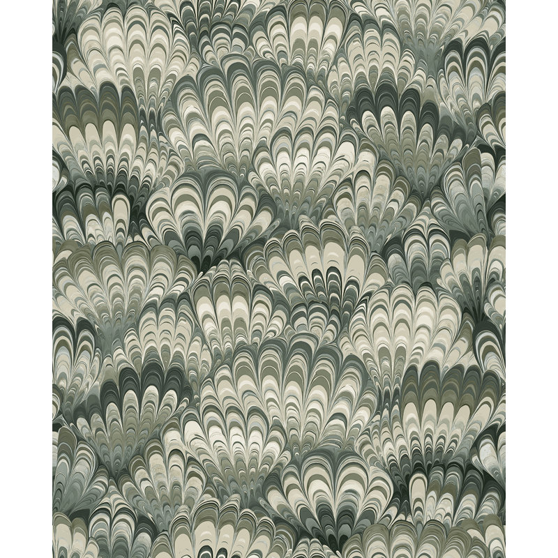 Octavia Dark Green Marbled Ink Wallpaper, Green